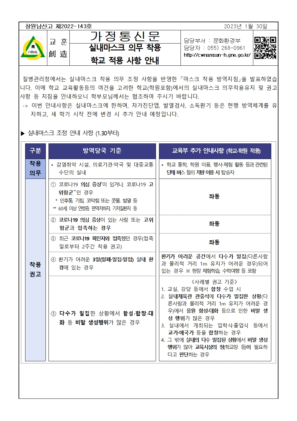 실내마스크 의무 착용 학교 적용 사항 안내001.jpg